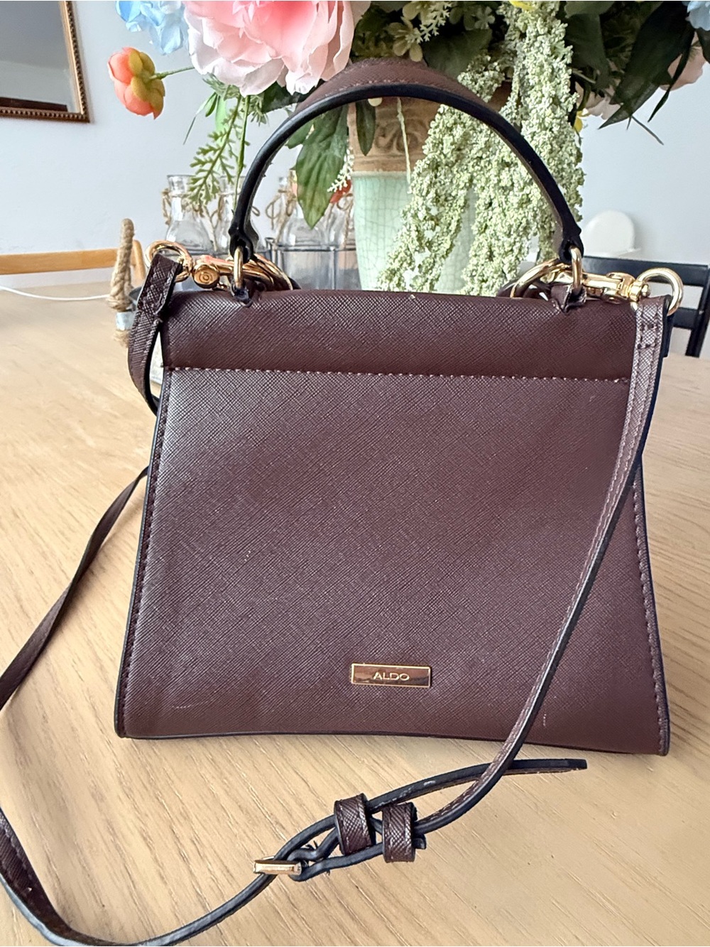 ALDO Brown Structured Top-Handle Crossbody Bag